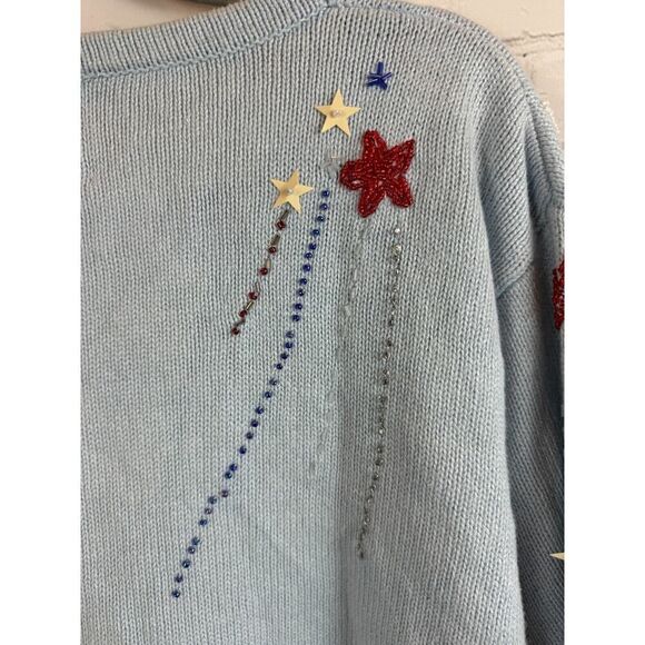 STORYBOOK KNITS ramie cotton light blue embroidered beaded knit cardigan 2X NWT - Picture 10 of 10